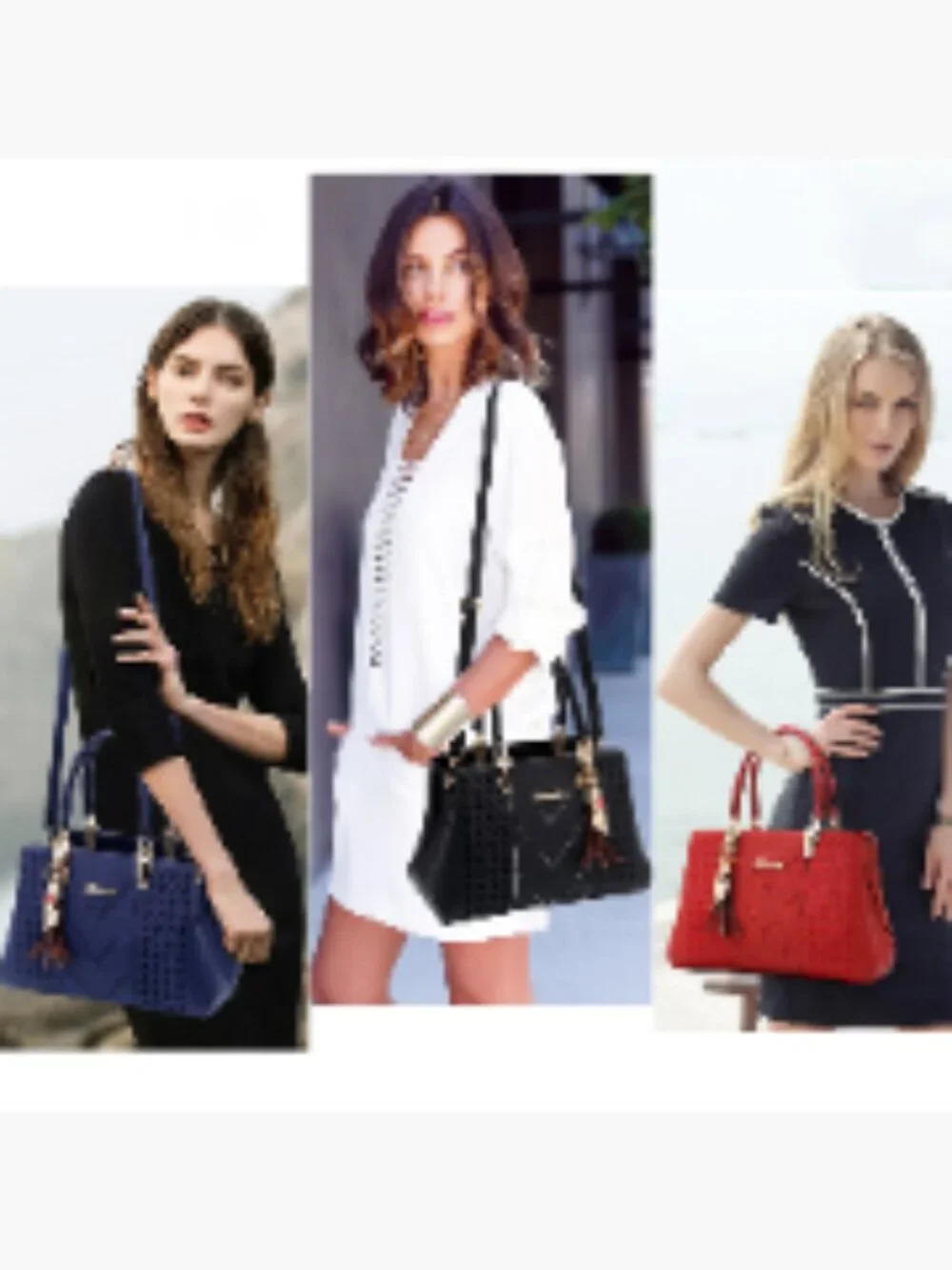 Faux Leather Satchel Tote Bag with Crossbody Strap, 7 Pockets, Medium Size